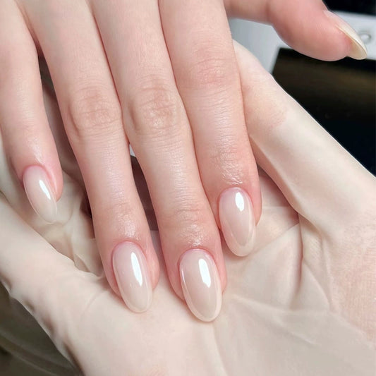 Barely Blushed sheer milky nude short oval press-on nails, full set view